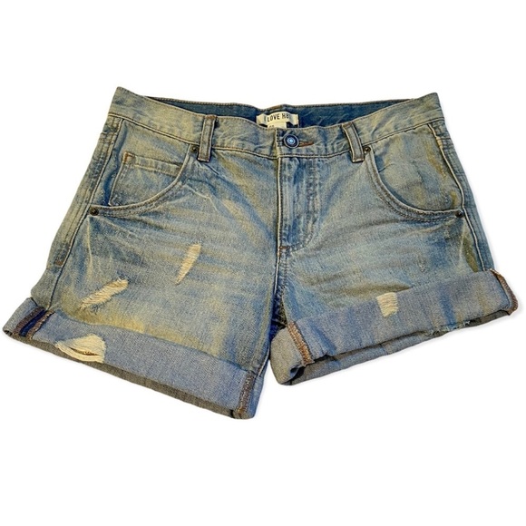 Forever 21 I Love H81 Cuffed Distressed Denim Jeans Shorts Size 26 NWT - Picture 7 of 14